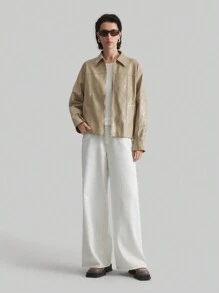 Ontre Jaqueta Feminina De Pu Regular, Estilo Vintage, Outono E Inverno, Volta Às Aulas - Damasco - Ver 1