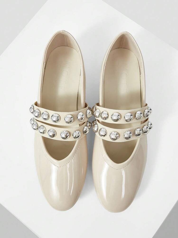 Zapatos planos de mujer con puntera redonda elegante y con tachuelas, para el Día de San Valentín