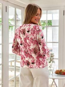 SHEIN VCAY 荷葉邊花卉上衣 - 彩色 - 查看 2