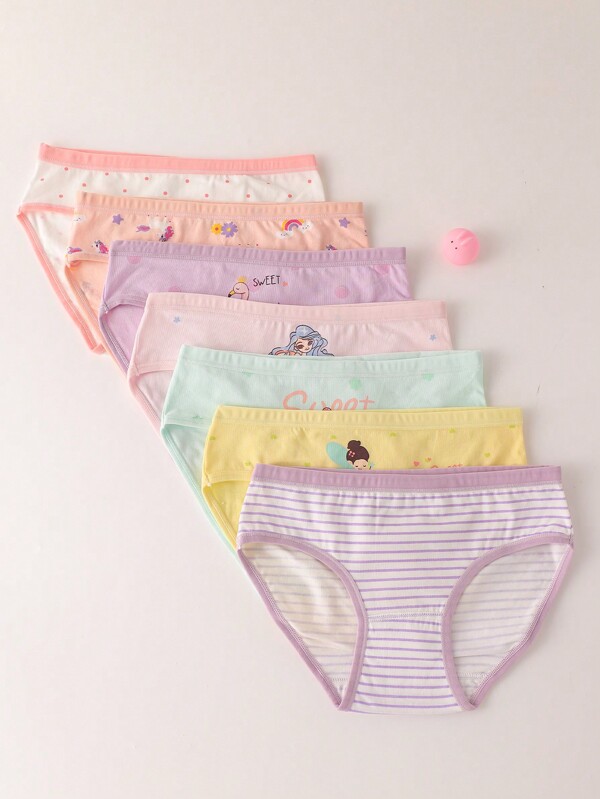 Set de 7 pares de bragas cómodas para niñas con estampados de estrellas, lunares, nubes y luna