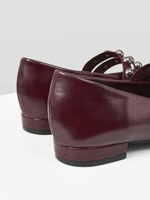 MOTF PREMIUM Zapatos de mujer de punta redonda plana, zapatos casuales para otoño, zapatos de primavera para vacaciones de primavera y Pascua - Burdeos - Ver 5
