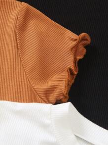 SHEIN Vintaside Kids Áo thun tay ngắn cổ tròn bèo nhún cho bé gái, phù hợp cho mùa xuân và mùa thu - Nhiều màu - Xem 6