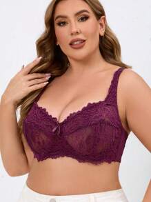 Áo ngực ren gọng cỡ lớn có trang trí nơ cho nữ - Màu đỏ tím - Xem 5