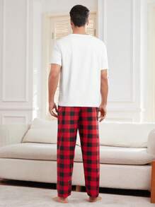 CoupledUp 2 件男士圣诞雪人字母印花套头睡衣和格子睡裤套装 - 彩色 - 查看 4