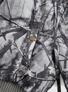 ROMWE Grunge Punk Vintage Y2K Bare Branch Print Zip Up Hooded Patchwork Fluffy Padded Coat, Suitable For Snow - Green - View 3