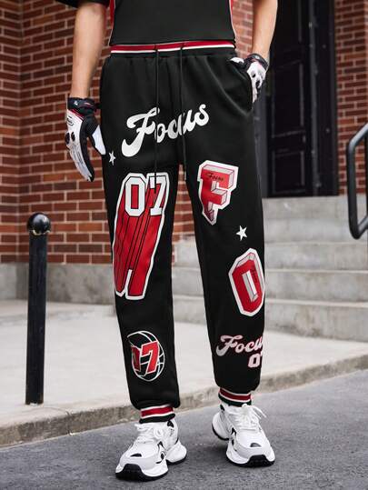 Manfinity Sport Corelite Men's Casual Letter Print Front Tie Pockets Sports Long Pants Sweat Pants