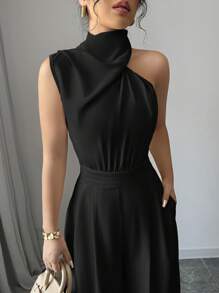 Firerie Mono de pierna ancha sin mangas con cuello de tortuga color albaricoque para mujer - Negro - Ver 7