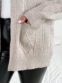 SHEIN Clasi Plus Size Casual Jednokolorowy Teksturowany Kardigan Z Podwójnymi Kieszeniami, Jesień/Zima