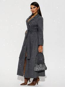 SHEIN SXY Thick Grey Long Sleeve Coat, Autumn/Winter - Grey - View 5