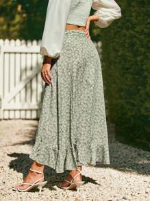 SHEIN VCAY Falda cruzada con estampado floral con nudo lateral