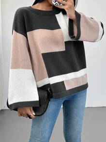 SHEIN Unity 撞色宽松女式毛衣，秋冬针织套头衫 - 彩色 - 查看 5
