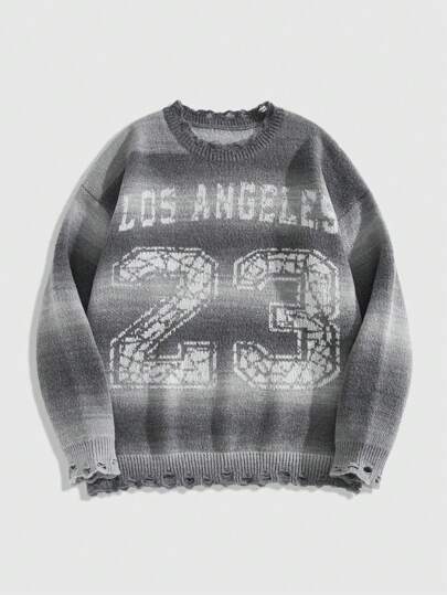 Maglia girocollo casual a maniche lunghe da uomo con stampa in stile tie-dye e lettera