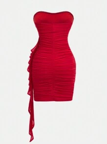 SHEIN Girlism Vestido rosa ajustado con drapeado lateral en tubo para adolescentes, elegante, apropiado para Año Nuevo, festividades y fiestas