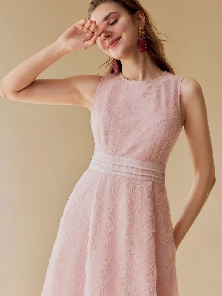 WOMEN FLORAL MESH ELEGANT MIDI DRESS