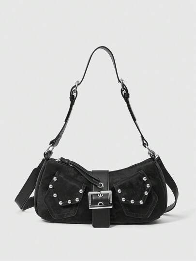 Grunge Punk 4 Pcs Set Summer Fashion Simple Baguette Bag, Korean Chic High-End Shoulder & Crossbody Bag, Edited Photo