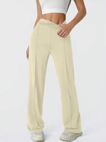 Teen Girls High-Waisted Elegant Knit Solid Color Flared Pants - Apricot - View 4