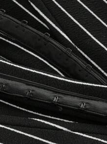 SHEIN MOD 1 件女式黑白条纹修身西装外套，紧身胸衣，骨腰，极简主义时尚，休闲和日常穿着，新年，街头服装，办公室，女士冬季外套，女士复古服装，女士冬季服装，商务休闲女士，哥特，老钱风格女士 - 黑與白 - 查看 3