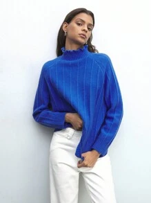 Maija Women's Warm Bright-Colored High Neck Raglan Sleeve Long Sleeve Casual Knit Sweater, Autumn/Winter