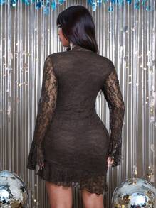 Allurite One-Piece Solid Color Lace Elegant Vintage Bodycon Dress