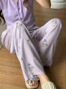 DAZY Cute Rabbit All-Over Print Loose Pajama Pants - Purple - View 7