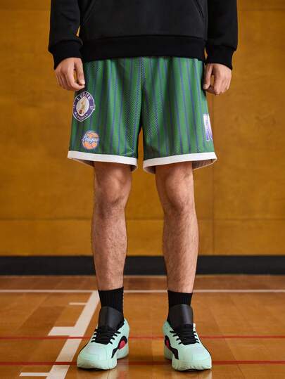 Manfinity Sport Corelite Men's Solid Color Patchwork Print Casual Sports Shorts, For Daily Wear Sweat Pants