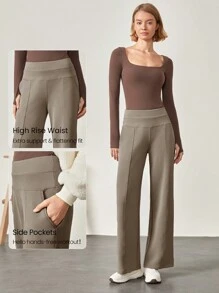 GLOWMODE Modal Silk Touch Wide Leg High Waist Lounge Pants With Side Pockets Daily Casual Fall
