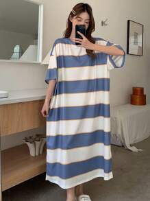 DAZY Casual Wide Striped Loose Short Sleeve Homewear Dress