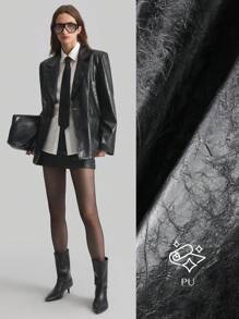 Ontre Ladies 2025 New Black PU Single-Button Pocket Casual Loose Long Sleeve Jacket, Daily, Work, Valentine's Day, Spring