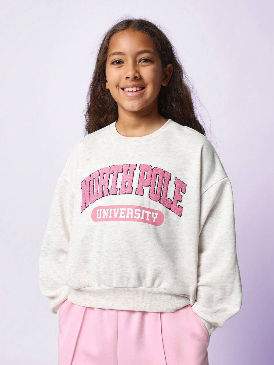 SUMWON University Style Collegiate Sweatshirt North Pole Preppy Youth Campus Varsity Athletics Academia Sportswear School Spirit Unisex Pullover - Beige - View 1