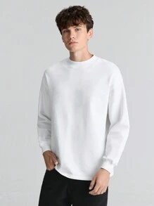 Ontre 男士春季白色圆领长袖休闲宽松 T 恤，简约经典设计，适合日常穿着、聚会、工作通勤