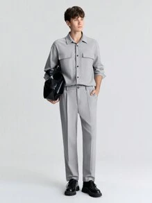 Ontre Men's Spring Gray Long Sleeve Pocket Casual Loose Shirt, And Versatile For Business, Commuting, New Year Party