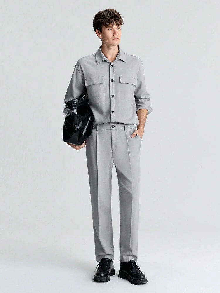 Men's Spring Gray Long Sleeve Pocket Casual Loose Shirt, And Versatile For Business, Commuting, New Year Party