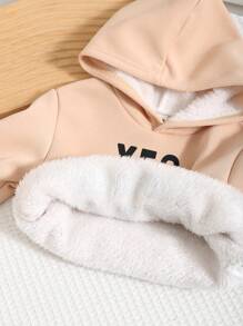 SHEIN 3pcs Baby Boy Khaki Thick Padded Coat, Vest And Hoodie Sweatshirt With Letter Print, And Casual Pants Set For Autumn And Winter, Suitable For Everyday Wear And Outdoor Play - Khaki - View 6