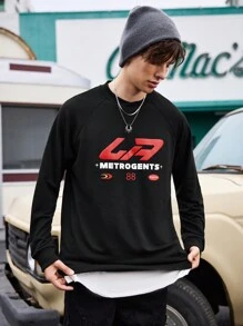 Manfinity Sport Corelite Męska koszulka sportowa z nadrukiem w kształcie litery, okrągłym dekoltem i długim rękawem, minimalistyczny design