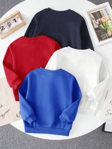 Mua 1 tặng 3, Áo nỉ cổ tròn in 3D hình gấu hoạt hình dễ thương, mềm mại, ấm áp, màu trơn, kiểu dáng thường ngày dành cho bé trai, thích hợp cho tựu trường, sinh nhật, tiệc mừng em bé, tiệc lễ hội, mùa thu/đông. - Đỏ - Xem 2