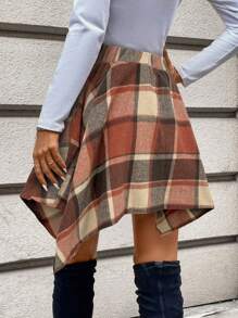 SHEIN LUNE 女士不对称下摆格子 A 字裙，休闲日常穿着 - 彩色 - 查看 2