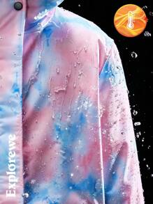 SHEIN 2st/set Tie-Dye Mönster Huva långärmad jacka och haklappsbyxor Isolerad skiddräkt för tonårsflickor - Rosa - Visa 12