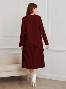 2pcs/Set Teen Girl Knit Sweater And Pleated Camisole Dress - Burgundy - View 2