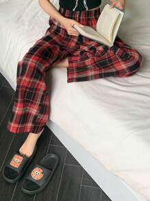 DAZY Pantalones de descanso con cintura elástica y estampado a cuadros