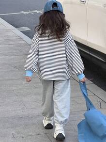 DAZY Young Girls' Round Neck Striped Long Sleeve Casual Sweatshirt, Minimalist & Stylish For Everyday Wear - Multicolor - View 6