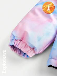 SHEIN 2st/set Tie-Dye Mönster Huva långärmad jacka och haklappsbyxor Isolerad skiddräkt för tonårsflickor - Rosa - Visa 10