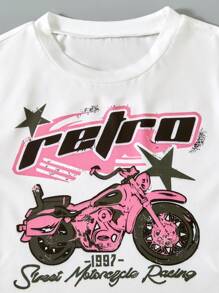SHEIN Explorewe Conjunto de 2 piezas para niña preadolescente con blusa de manga corta y cuello redondo con estampado, y pantalones largos - Verde militar - Ver 6