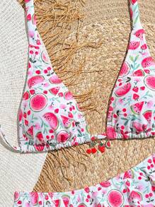 Set de bikini triangular de mujer con estampado de frutas para el verano - Multicolor - Ver 4