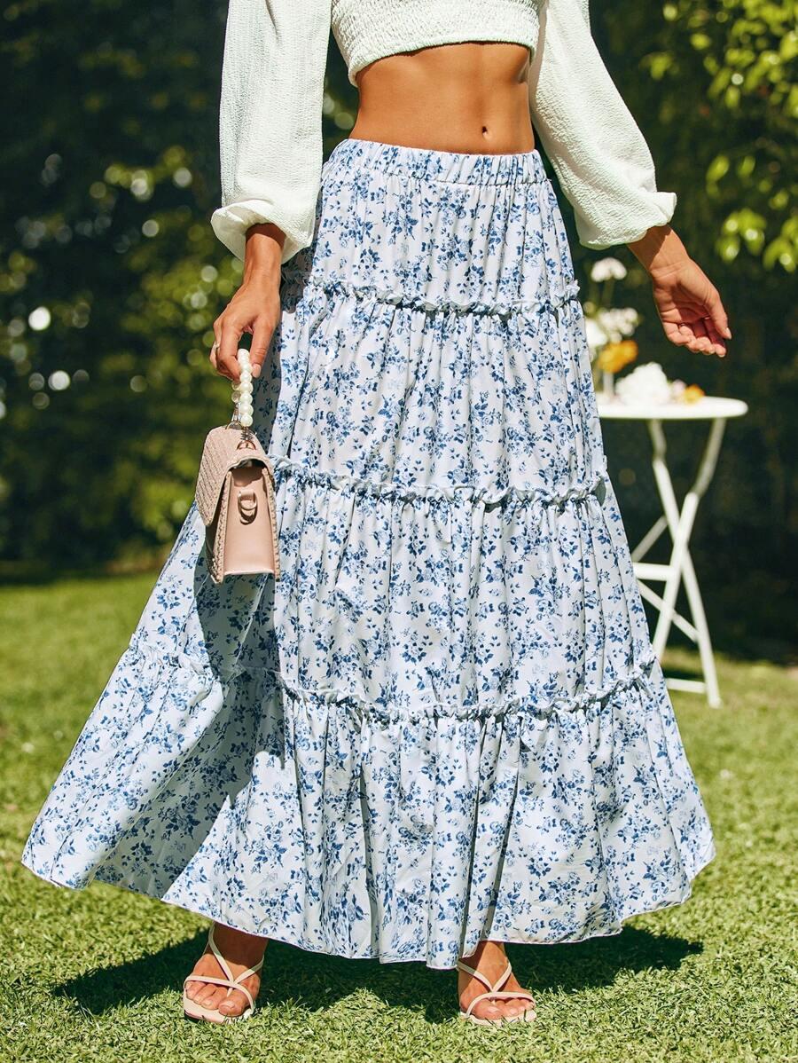 SHEIN VCAY Váy dài họa tiết hoa ngọt ngào thời trang dành cho nữ vào mùa hè - Nhiều màu - Xem 1