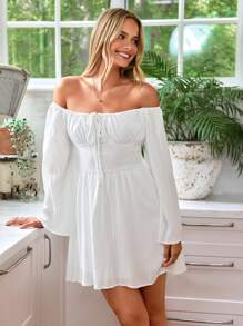 KARISMINA Women's Elegant Romantic Off Shoulder Flounce Sleeve Waist Dress Summer Outfits For Women,For Summer Vacation