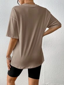 INAWLY 女士动物印花圆领短袖 T 恤图案 T 恤女式上衣 - 卡其色 - 查看 2