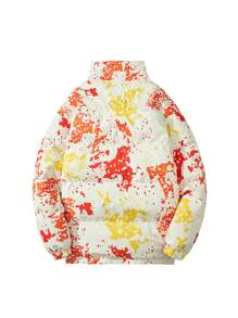 Manfinity Sport Corelite Boyfriend Style Men's Front Zip Long Sleeve Printed Casual Jacket, Everyday Wear Puffer Jacket