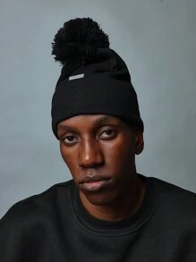SUMWON Pom Pom Knitted Beanie Hat - Black - View 2