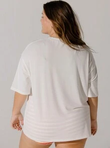 Aralina Curve Seychelles 图案印花加大码短袖休闲宽松 T 恤 - 白色 - 查看 2