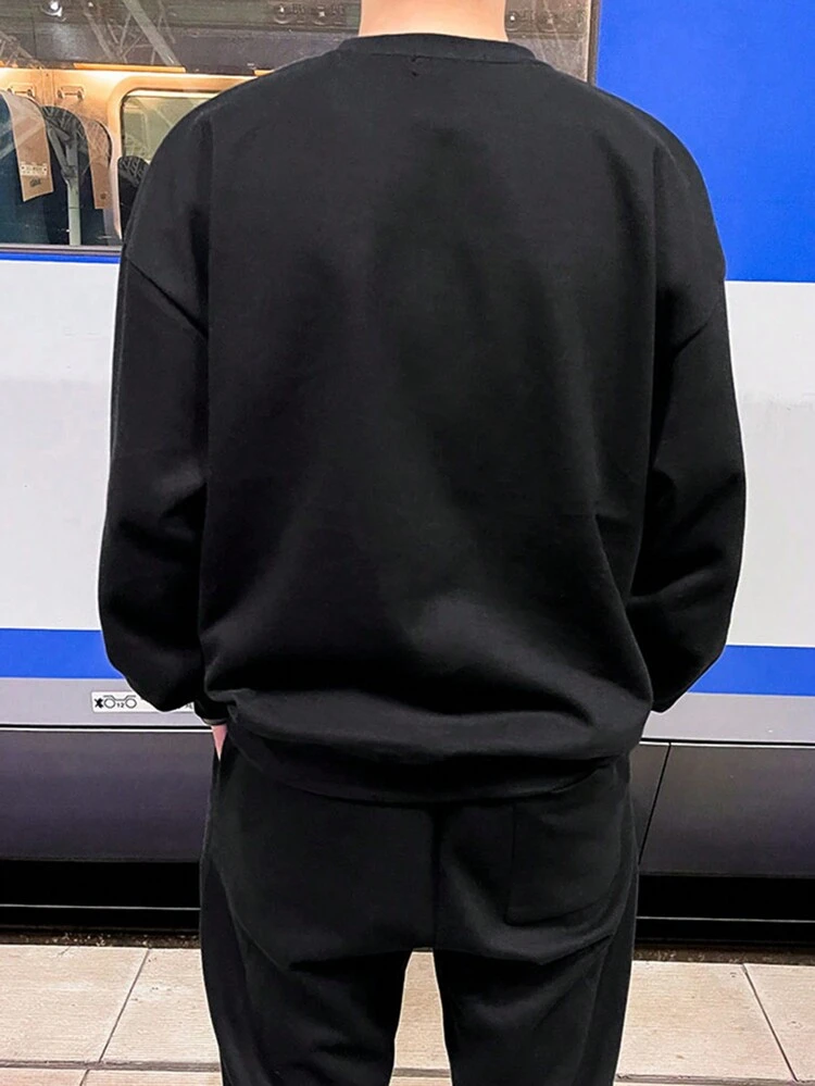 Men's Letter Print Sweatshirt And Sweatpants Set, Casual